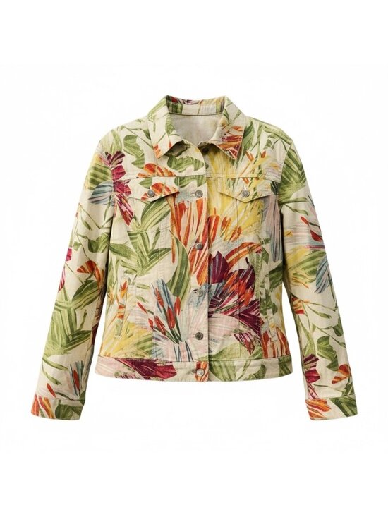 Chico's Jackets & Blazers - Chico's Floral Linen Blend Women's Jacket Size L Green Multi Beach Tropical
